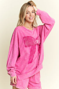 J.Her I'm a Gift for You Terry Knit Top with Front Waffle Bow in Hot Pink