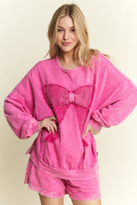 J.Her I'm a Gift for You Terry Knit Top with Front Waffle Bow in Hot Pink