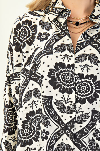 GiGio OVERSIZED Mixed Print Shirt Dress in Black