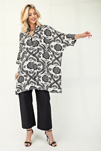 GiGio OVERSIZED Mixed Print Shirt Dress in Black