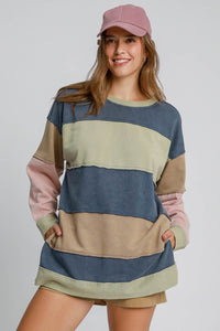 Umgee Color Block Tunic Top in Denim Mix