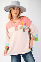 Load image into Gallery viewer, Easel OVERSIZED Daisy Patched Mix n Match Color Block Top in Pink Blue
