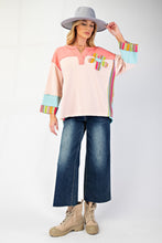 Load image into Gallery viewer, Easel OVERSIZED Daisy Patched Mix n Match Color Block Top in Pink Blue
