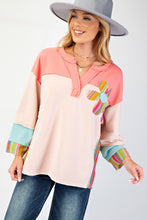 Load image into Gallery viewer, Easel OVERSIZED Daisy Patched Mix n Match Color Block Top in Pink Blue
