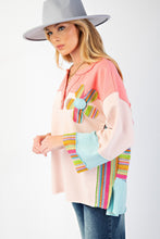 Load image into Gallery viewer, Easel OVERSIZED Daisy Patched Mix n Match Color Block Top in Pink Blue
