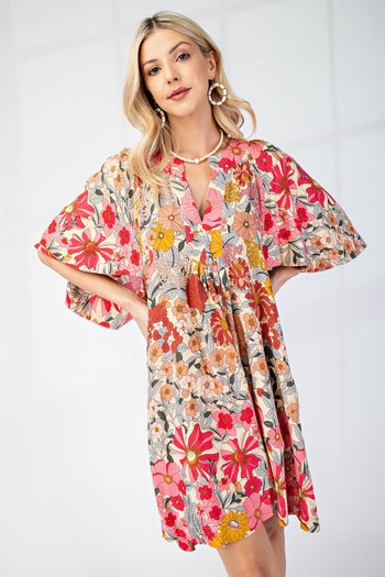 GiGio Multi Colored Floral Print Dress in Rose Pink