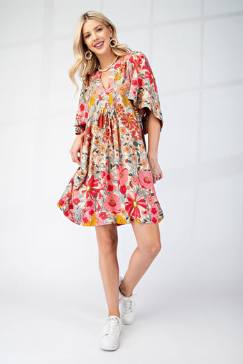 GiGio Multi Colored Floral Print Dress in Rose Pink
