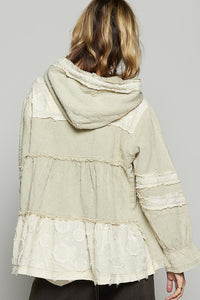 POL A-Line Hooded Zip Up Jacket in Beige Multi