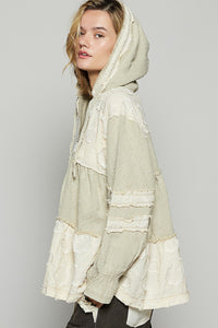 POL A-Line Hooded Zip Up Jacket in Beige Multi