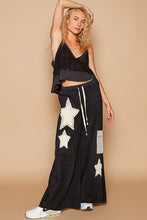 Load image into Gallery viewer, POL Solid Color French Terry Pants with Star Patches in Black
