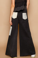 POL Solid Color French Terry Pants with Star Patches in Black
