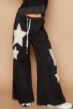 Load image into Gallery viewer, POL Solid Color French Terry Pants with Star Patches in Black
