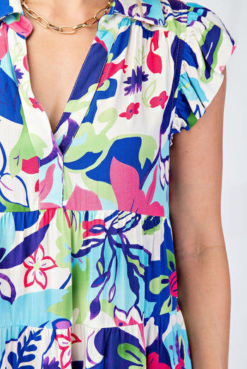 GiGio Floral Print Tiered Mini Dress in Blue