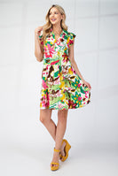 GiGio Floral Print Tiered Mini Dress in Green