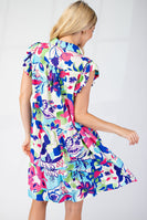 GiGio Floral Print Tiered Mini Dress in Blue