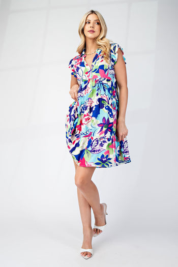 GiGio Floral Print Tiered Mini Dress in Blue