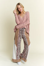 Load image into Gallery viewer, J.Her Mineral Washed Color Block Pants with Leopard Print in Taupe
