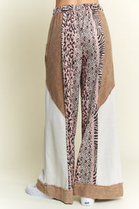 J.Her Mineral Washed Color Block Pants with Leopard Print in Taupe