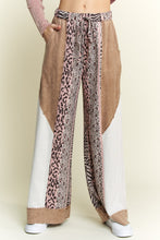 Load image into Gallery viewer, J.Her Mineral Washed Color Block Pants with Leopard Print in Taupe
