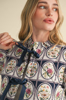 &merci Floral Print Quilted Puff Vest in Navy