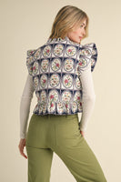 &merci Floral Print Quilted Puff Vest in Navy