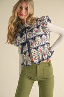 &merci Floral Print Quilted Puff Vest in Navy