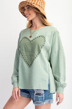 Load image into Gallery viewer, Easel Studded Heart Patch Top in Sage
