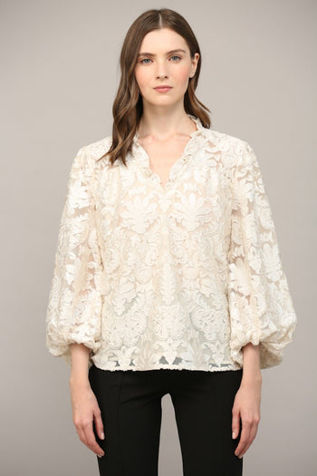 FATE Lurex Burnout Velvet Top in Ivory