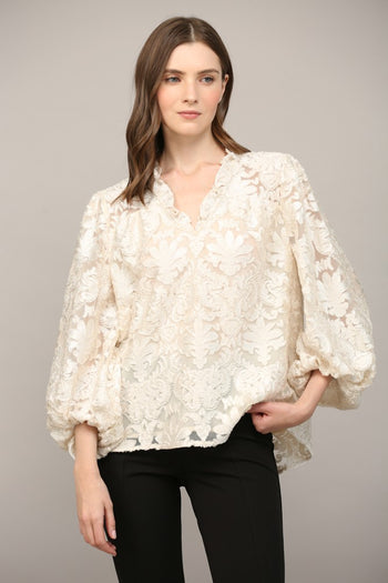 FATE Lurex Burnout Velvet Top in Ivory