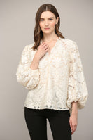 FATE Lurex Burnout Velvet Top in Ivory