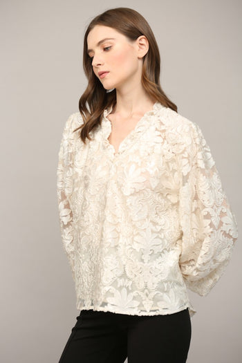 FATE Lurex Burnout Velvet Top in Ivory