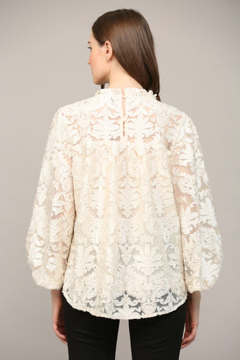 FATE Lurex Burnout Velvet Top in Ivory