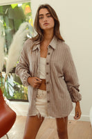 BiBi Solid Color Ribbed Chenille Top in Oatmeal