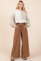 Mittoshop Mineral Washed Twill Wide Leg Pants in Cocoa
