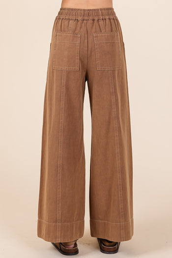 Mittoshop Mineral Washed Twill Wide Leg Pants in Cocoa