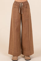 Mittoshop Mineral Washed Twill Wide Leg Pants in Cocoa