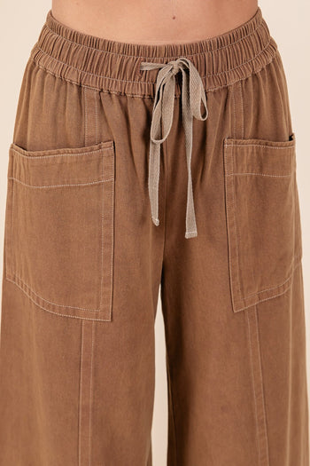 Mittoshop Mineral Washed Twill Wide Leg Pants in Cocoa