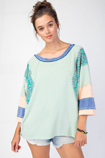 Easel Mix n Match Terry Knit Top in Sage