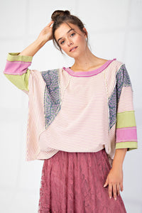 Easel Mix n Match Terry Knit Top in Berry Cream