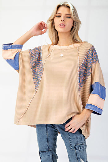Easel Mix n Match Terry Knit Top in Mocha