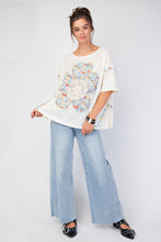 Load image into Gallery viewer, Easel OVERSIZED Flower Patch Mineral Washed Knit Top in Ivory
