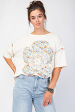 Load image into Gallery viewer, Easel OVERSIZED Flower Patch Mineral Washed Knit Top in Ivory
