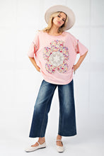 Load image into Gallery viewer, Easel OVERSIZED Flower Patch Mineral Washed Knit Top in Coral Pink
