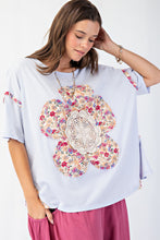 Load image into Gallery viewer, Easel OVERSIZED Flower Patch Mineral Washed Knit Top in Blue Mist
