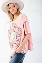 Load image into Gallery viewer, Easel OVERSIZED Flower Patch Mineral Washed Knit Top in Coral Pink
