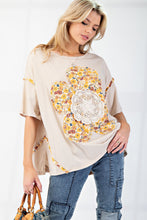 Load image into Gallery viewer, Easel OVERSIZED Flower Patch Mineral Washed Knit Top in Light Khaki
