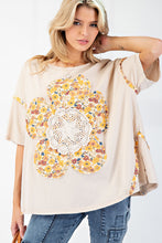 Load image into Gallery viewer, Easel OVERSIZED Flower Patch Mineral Washed Knit Top in Light Khaki
