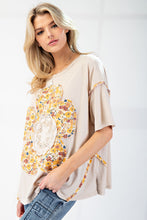 Load image into Gallery viewer, Easel OVERSIZED Flower Patch Mineral Washed Knit Top in Light Khaki
