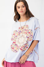 Load image into Gallery viewer, Easel OVERSIZED Flower Patch Mineral Washed Knit Top in Blue Mist
