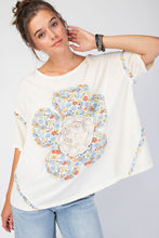 Load image into Gallery viewer, Easel OVERSIZED Flower Patch Mineral Washed Knit Top in Ivory
